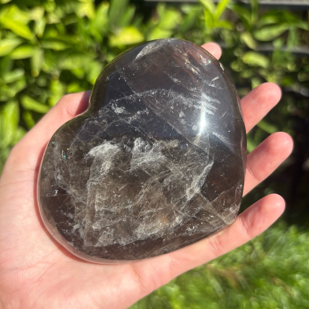1.23 Pounds - Large Smoky Quartz Crystal Heart with Rainbow - Picture 10 of 12